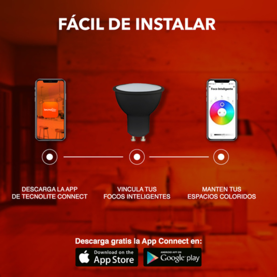 Foco LED MR16 de 5W RGB 127V CCT Ajustable Smart - Tecnolite Connect